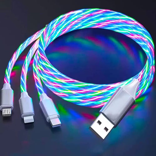 Siisll 3 in 1 Charging Cable Fast Charging,Light up LED Multi Phone Charger Android USB C Cable 3FT Micro USB Cable Type C - Color