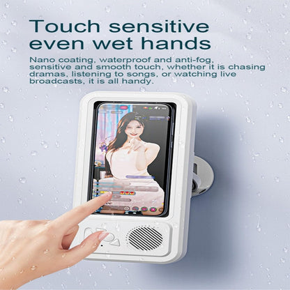 Wireless Bluetooth Shower Phone Holder Waterproof, Speaker, 360° Rotation, Retractable Adjustable Shower Case Holder for Bathroom Wall, Kitchen, Gift for Friends 4"-6.8" Cell Phone-White