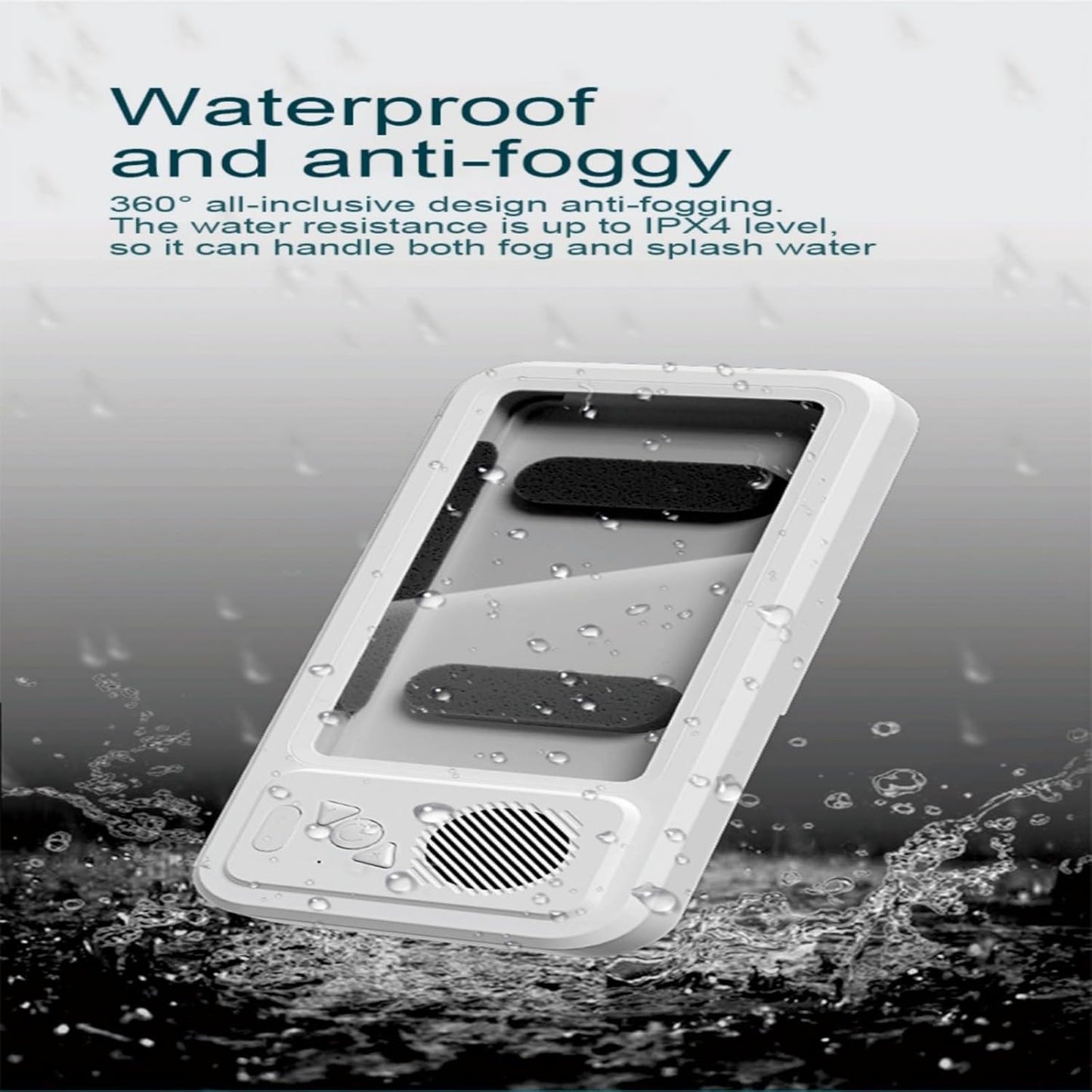 Wireless Bluetooth Shower Phone Holder Waterproof, Speaker, 360° Rotation, Retractable Adjustable Shower Case Holder for Bathroom Wall, Kitchen, Gift for Friends 4"-6.8" Cell Phone-White